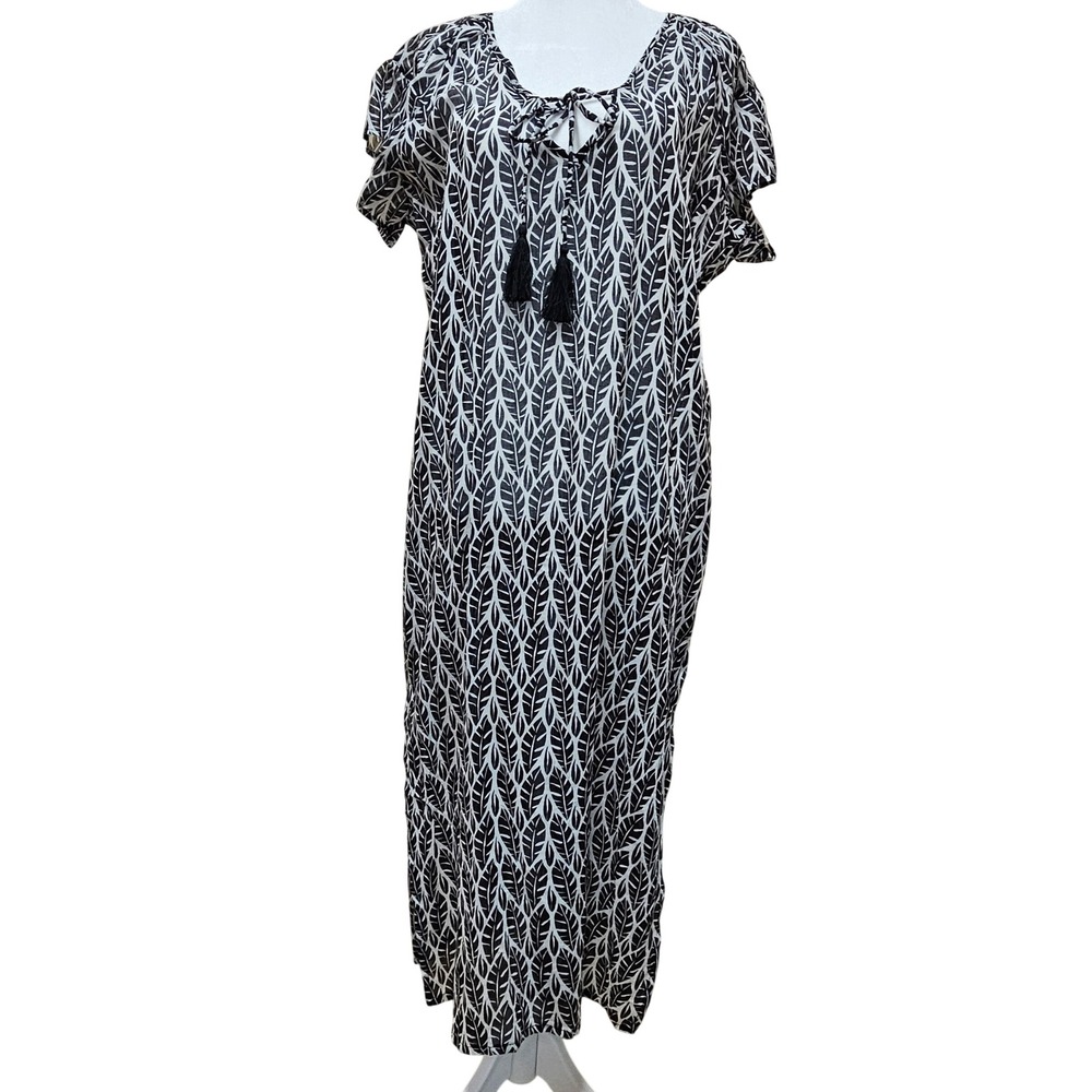 NWT Black/White Rock Flower Paper Tunic Beach Dress Swimsuit Cover Size Small‎
